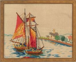 Mid 20th Century Embroidery - Red Sails