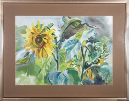 E. Cuther  - 1973 Watercolour, Sunflowers