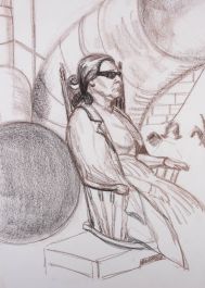 J. Cesarani - 20th Century Pastel, Woman in a Rocking Chair