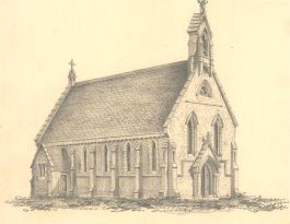 Mid 19th Century Graphite Drawing - Architectural Church Study