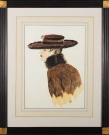 Estelle - 20th Century Watercolour, Lady in Brown Hat