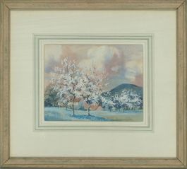Framed 20th Century Gouache - Blossom Trees