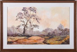 C. Layland - Signed Mid 20th Century Oil, Sunset on the Farm
