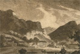 19th Century Watercolour - Lake Houses