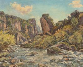 Impressionist Mid 20th Century Oil - Rocky River Scene