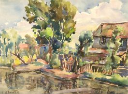 Laura O. Rowell - Signed and dated 1957 Watercolour, Summer Days