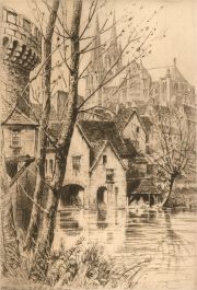 Charles Pinet  (1867-1932) - Pair of Late 19th Century Etching, French Towns