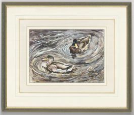Deb Walker - Monogrammed Contemporary Watercolour, Ducks on the River