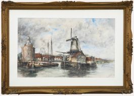 Louis Van Staaten (1836-1909) - Framed Watercolour, Dutch River Scene