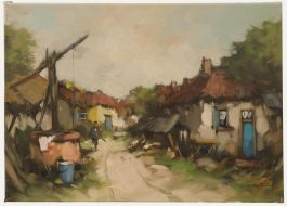 Harry Kooren - Early 20th Century Oil, Figure in a Farmyard