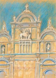 Connie Addison - Mid 20th Century Pastel, Facade of Scuola Grande di San Marco