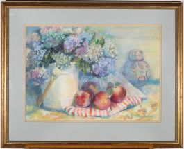 Sue Wales - 1989 Gouache, Apples And Hydrangeas