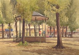Attrib. David William Burley (1901-1990) - Watercolour, Town Square Pavilion