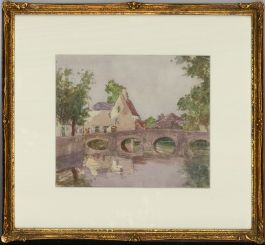 Framed 20th Century Watercolour - Town Bridge