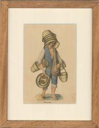 Mid 19th Century Watercolour - Basket Weaver