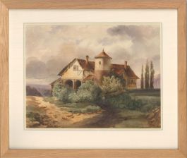 Follower of Simeon Fort (1793-1861) - Framed Watercolour, Round Farmhouse