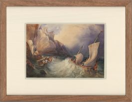 19th Century Watercolour - Sailing Over Rocky Waves