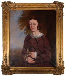 c.1845 Oil - The Reader In Plaid