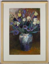 Judith Davis - Contemporary Acrylic, Vase of Lisianthus