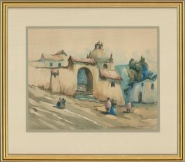 Santos - Framed Mid 19th Century Watercolour, Continental Street Scene