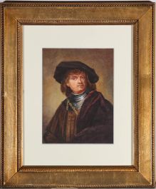 After Rembrandt - Framed Mid 19th Century Watercolour, Man with Gorget & Beret