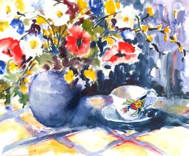 Constance Henry - 20th Century Watercolour, Wildflowers and China Cup