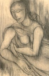 20th Century Charcoal Drawing - Leaning Nude