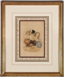 Framed Early 19th Century Watercolour - Two Ladies & Child