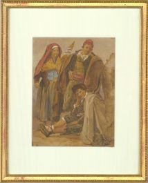 Mid 19th Century Watercolour - Italian Weavers Family