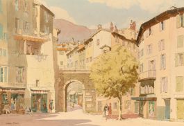 John Edmund Mace RBA (1889-1952) - Watercolour, Town Scene with Figures