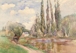 Mid 20th Century Watercolour - Along the River Path
