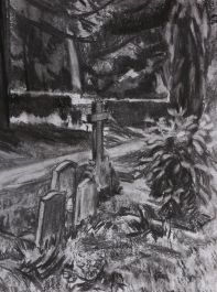 Joyce Moore - 20th Century Charcoal Drawing, Through The Graveyard