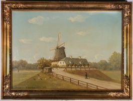 William Henriksen (1880-1964) - Framed Oil, White Sailed Windmill