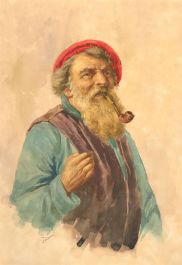 Gianni - Early 20th Century Watercolour, Man with Pipe