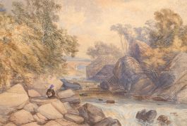 Mid 19th Century Watercolour - Fishing On The Rocks