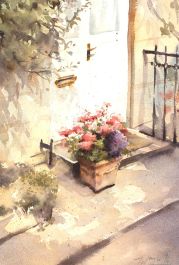 T. Wangh - 1996 Watercolour, Front Door Flowers