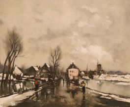 Roger Hebbelinck (1912-1987) - 20th Century Aquatint, Winter Town Scene