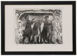 Angela Lemaire (1944-2025) - 2005 Woodcut, Funeral with Subterraneans
