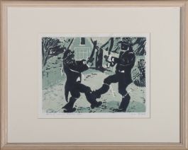 Sheila Pittuck - 1994 Linoprint, Morris Men at Thaxted