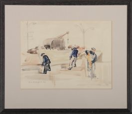 S. M. Rutherford - 1961 Watercolour, Fishermen, South of France
