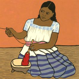 Latin American School Contemporary Gouache - The Wool Spinner