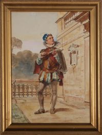 Simonetti  - Late 19th Century Watercolour, Minstrel by a Balcony