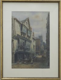 Framed Late 19th Century Watercolour - Furniture in the Street