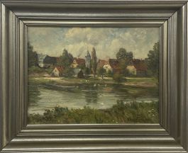 Framed Danish School Mid 20th Century Oil - Village Landscape