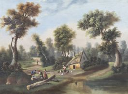 Pellitien - Continental School 1872 Oil, Gathering Timber