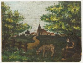 Mid 19th Century Oil - Boy and His Goat