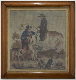 Folk Art Mid 19th Century Embroidery - Helping a Neighbour