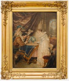 Mid 19th Century Watercolour - A Game of Backgammon