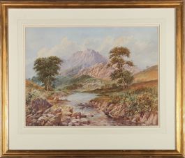 John Wilson Hepple (1886-1939) - 1920 Watercolour, Riverscape with Mountains
