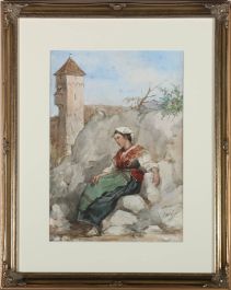  Achille Buzzi - Framed Italian School  19th Century Watercolour, Contemplation